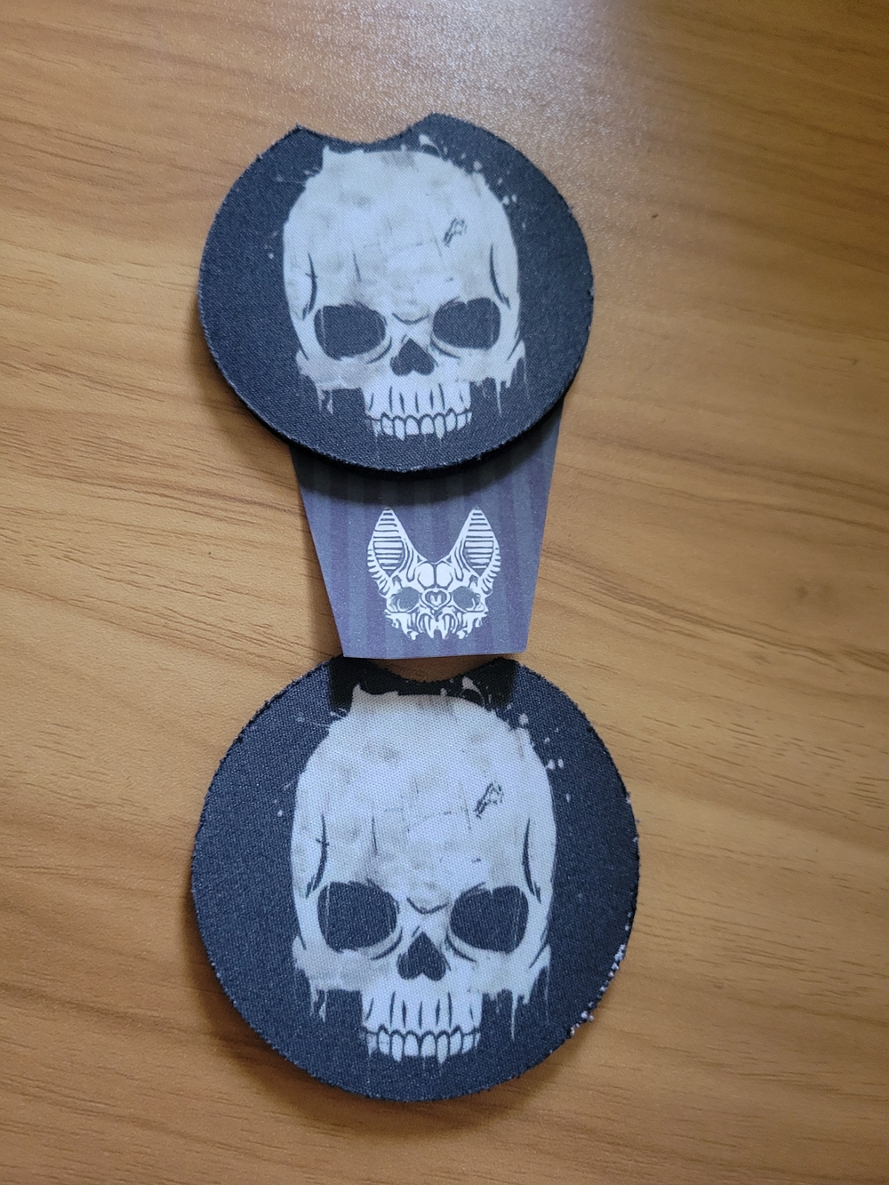 💀NEW💀 Hand Crafted  Black and White Skull  Car Coasters (Set of 2)